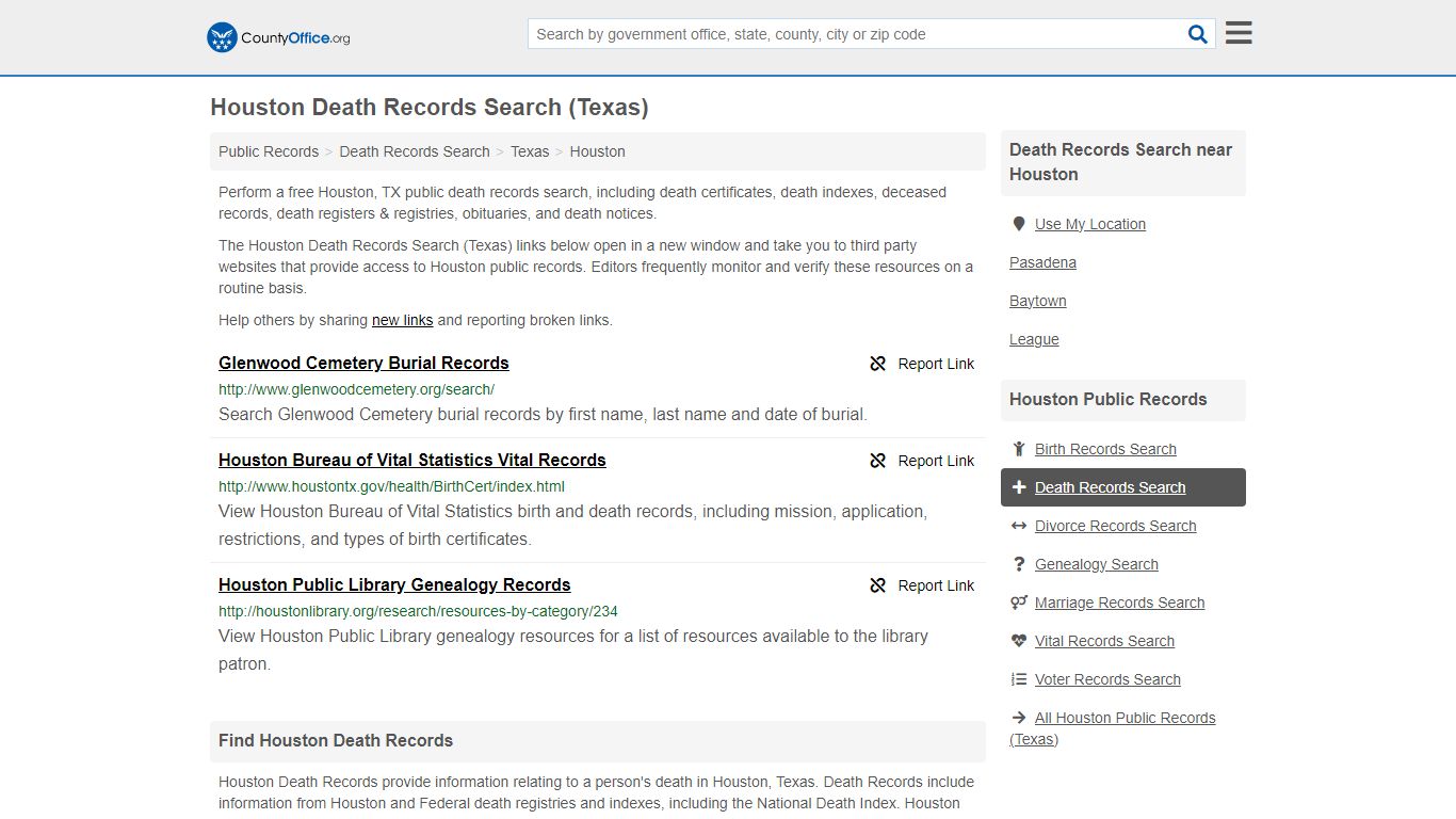 Houston Death Records Search (Texas) - County Office